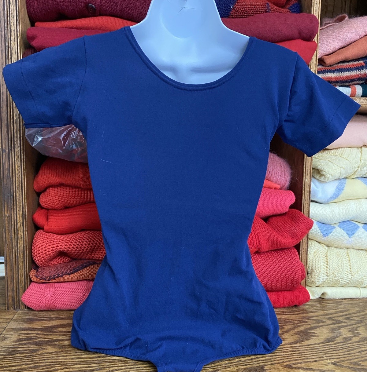 Vintage 60s S Nylon Leotard Low Cut Leg Crotch Snap Navy Danskin?