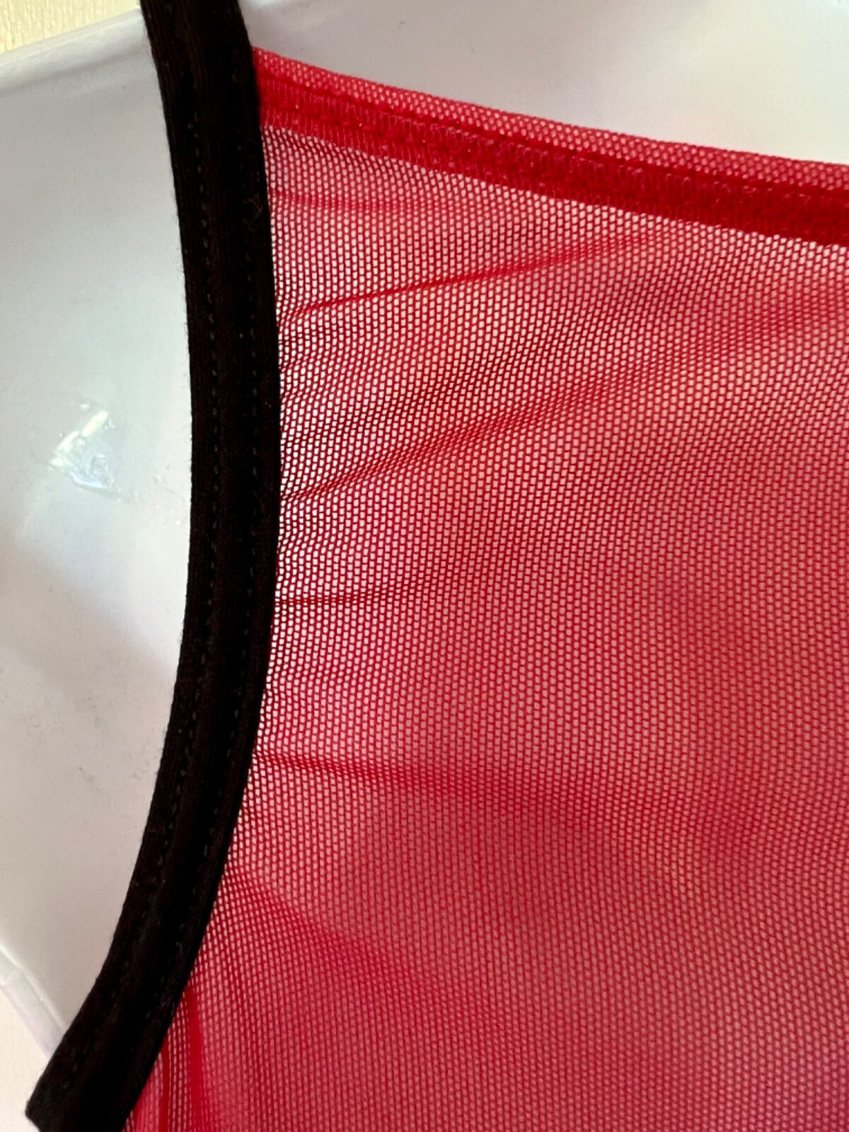 GK DANCE CHEER ADULT SMALL RED FOIL MESH BLACK TRIM RACERBACK TANK TOP Sz AS NWT