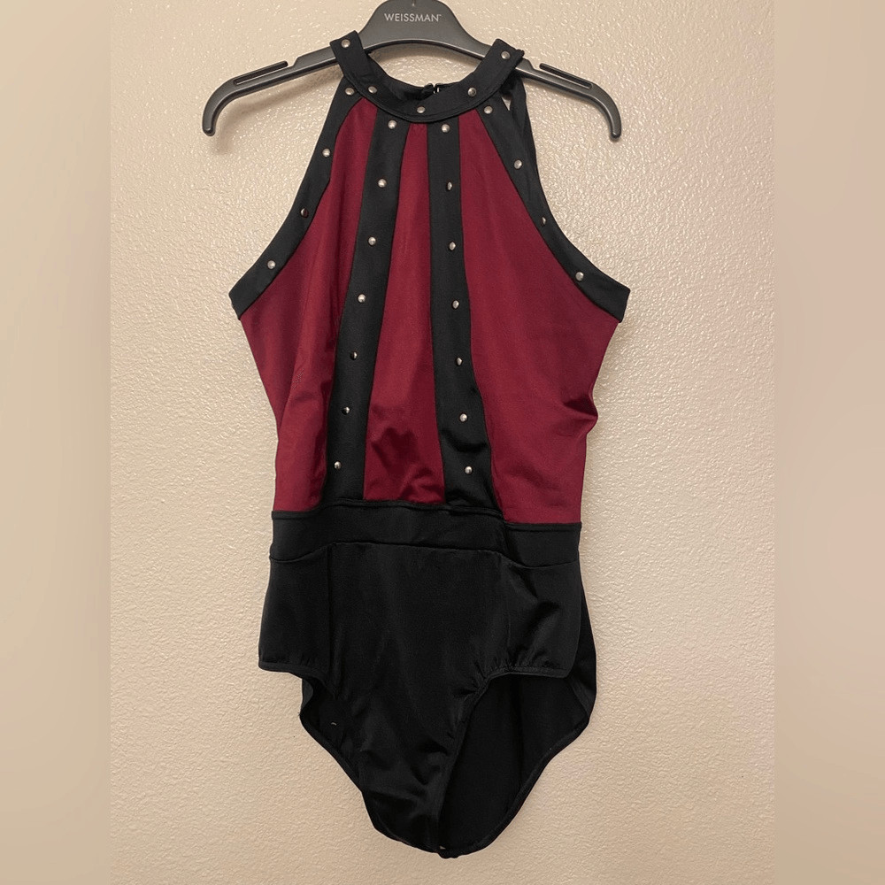 WEISSMAN Elite Dance Costume burgundy Studded Cage Strap leotard SH12602 LA