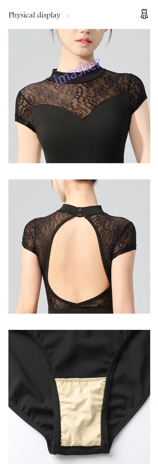 Women Ballet Adult Lace Splice Gymnastic Leotard Short Sleeve Dance Leotards