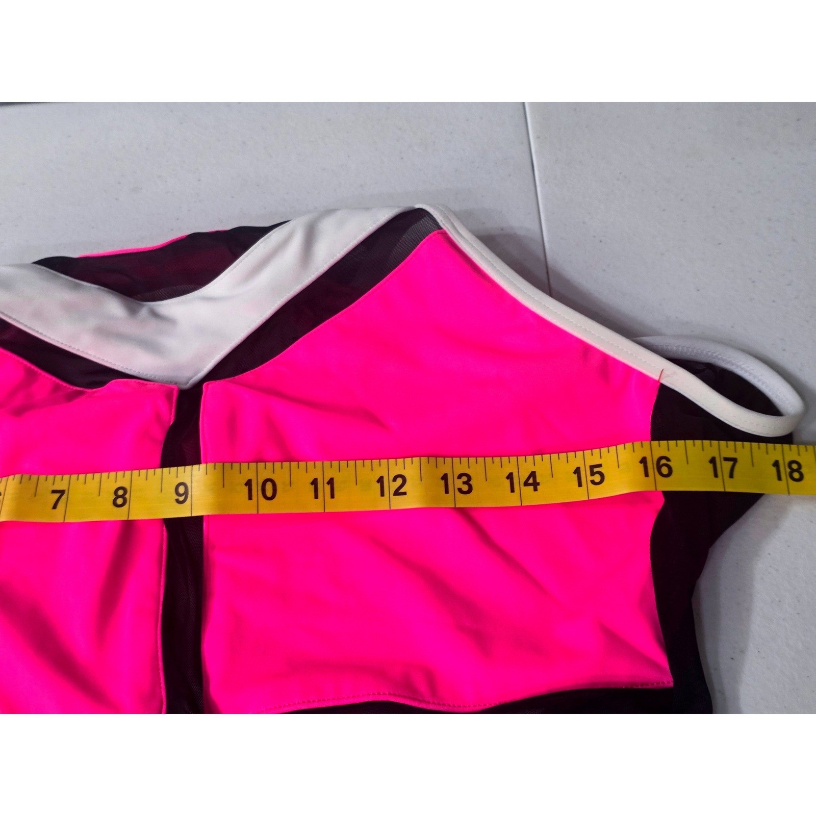 Kandi Kouture Neon Pink Black White Colorblock Dance Leotard AL High Neck Mesh