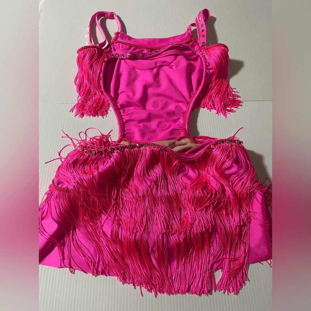 Pumpers solo Custom hot pink fringe dance costume jazz SA-Small adult