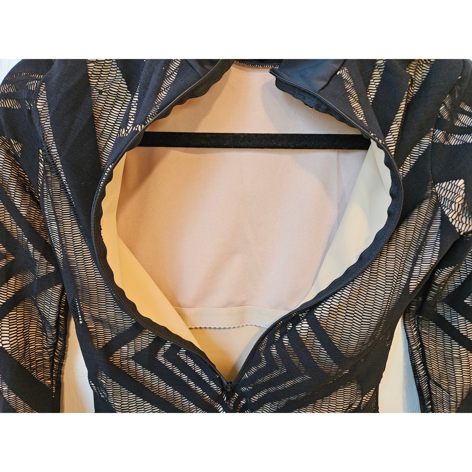 Balera MA Black Geometric Mesh Bodysuit Dance Costume Long Sleeve Mock Neck