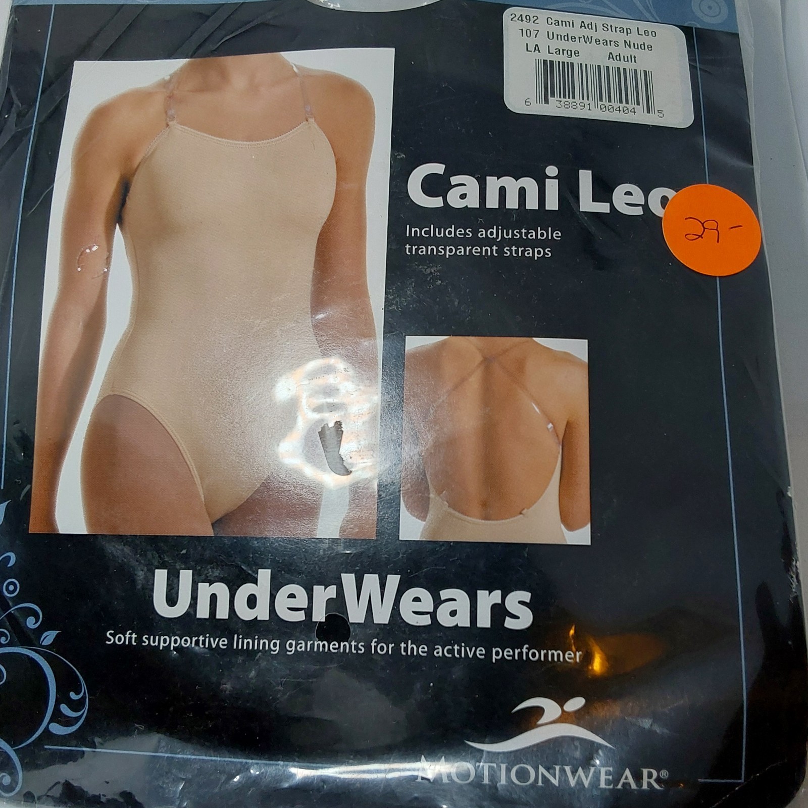 Motionwear Women’s Underwear Nude Cami Leo Convertible Clear Strap Leotard Sz L