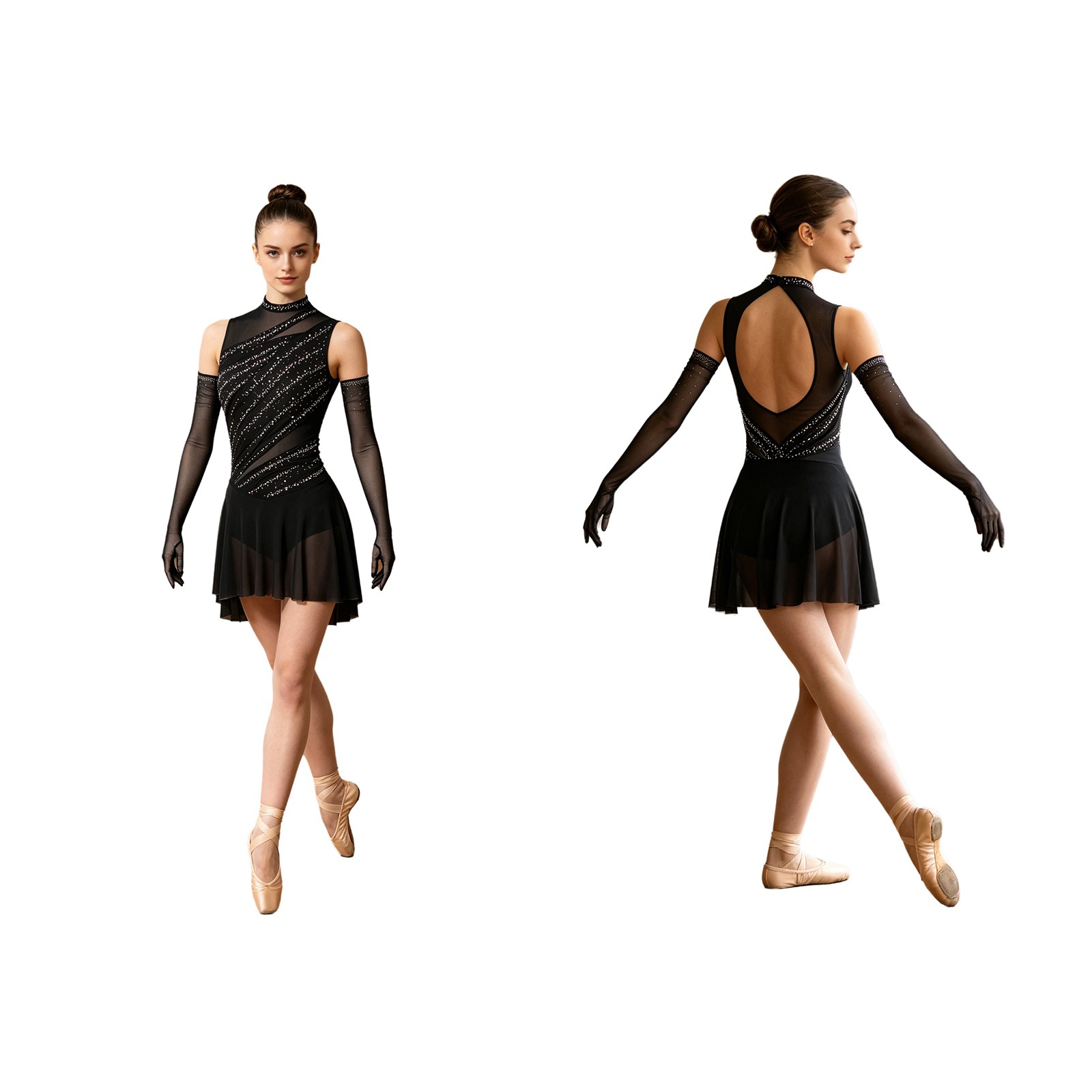 Women Lyrical Party Dress Modern Ballet Sparkly Costume Contemporary Latin Mesh