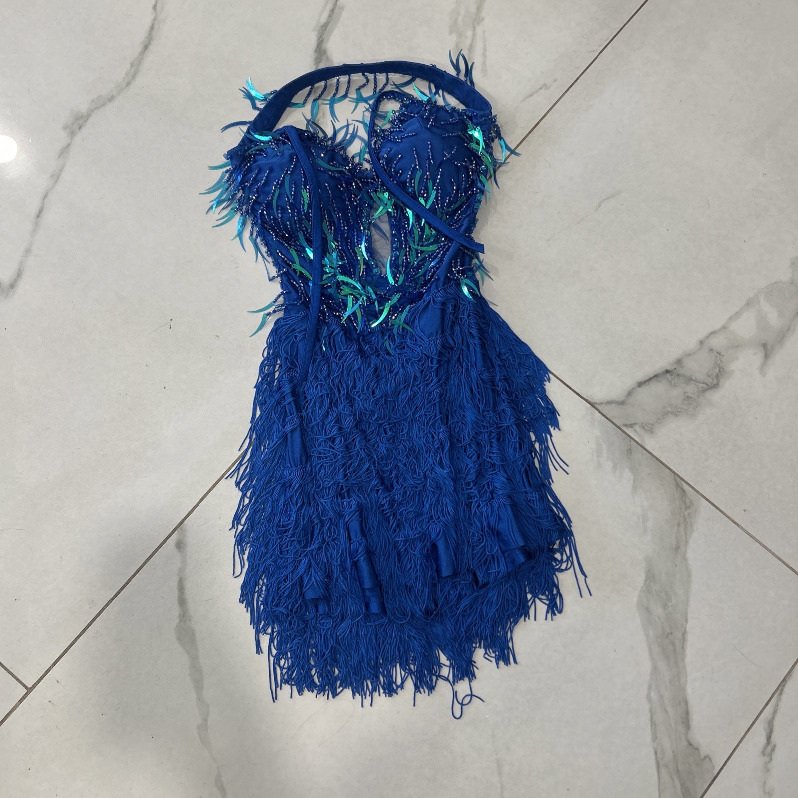 Glamour Costumes Dance Costume Beaded Blue ballroom Size SA Adult Sexy Glitter