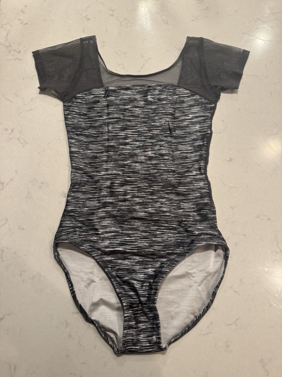 Barreto Dancewear Leotard, Short Sleeve, Grey Pattern Grey Mesh, Size Small Tall