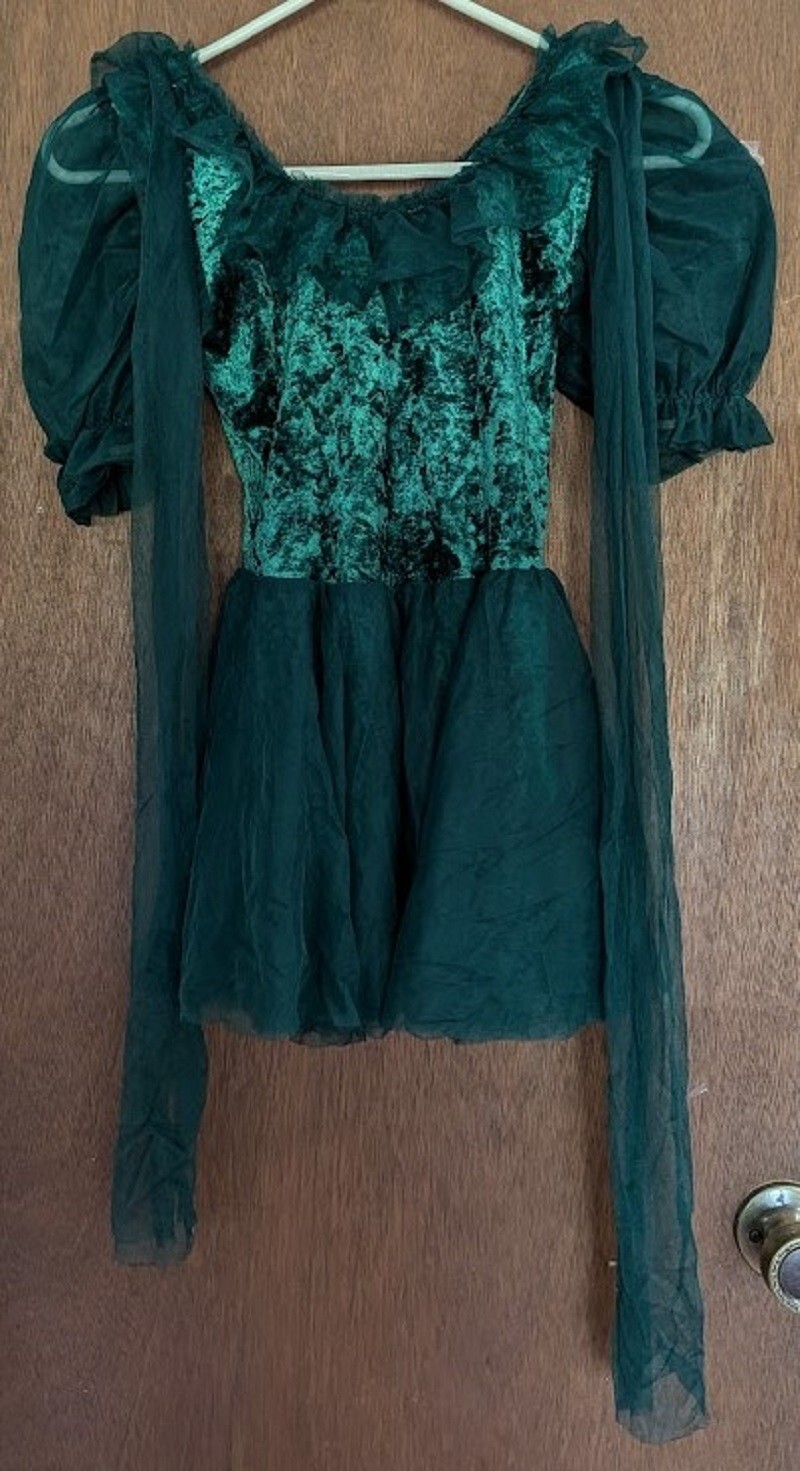 Wolff Fording Hunter Green Dance Velvet Bodysuit with Chiffon Skirt Size Petite