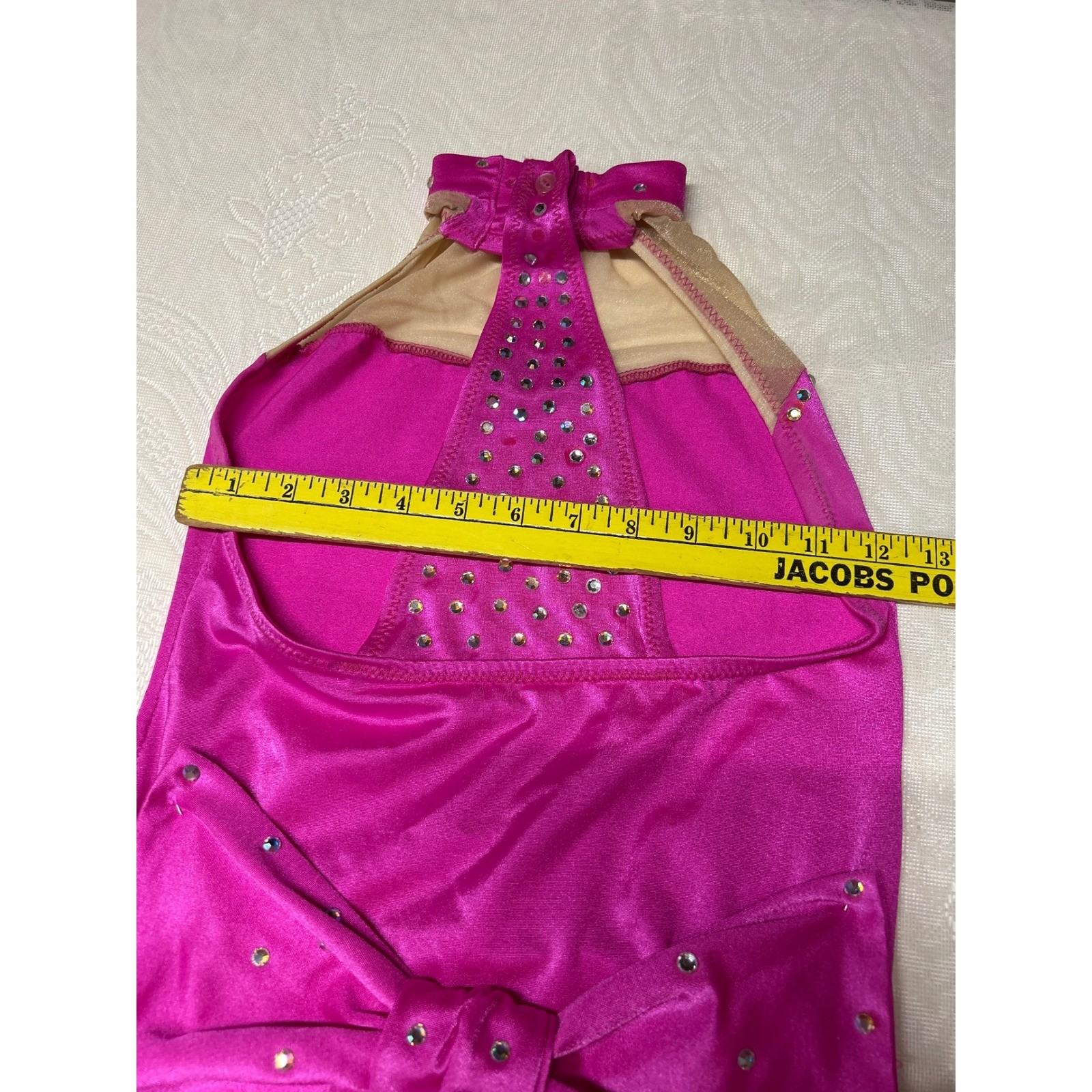 Y2K Dance Gymnastics Twirl Leotard 90s Teen Girl Magenta Rhinestone Bow Pink