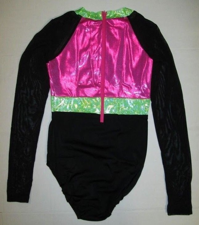 Leotard New Adult XS or SA Long Sleeve Mesh Dance Gymnastics Cheer Jazz Costume