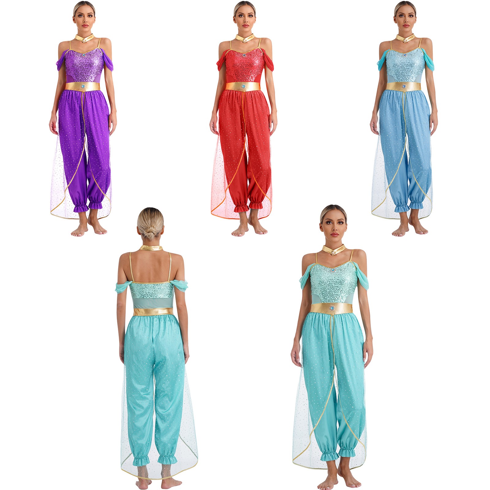Womens Costume 2 Pieces Belly Festival Dancewear Metallic Rompers Performance
