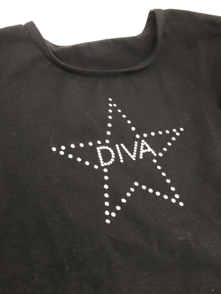 Reflections women long sleeve tee shirt Diva star black cotton lycra MED LG 8-12