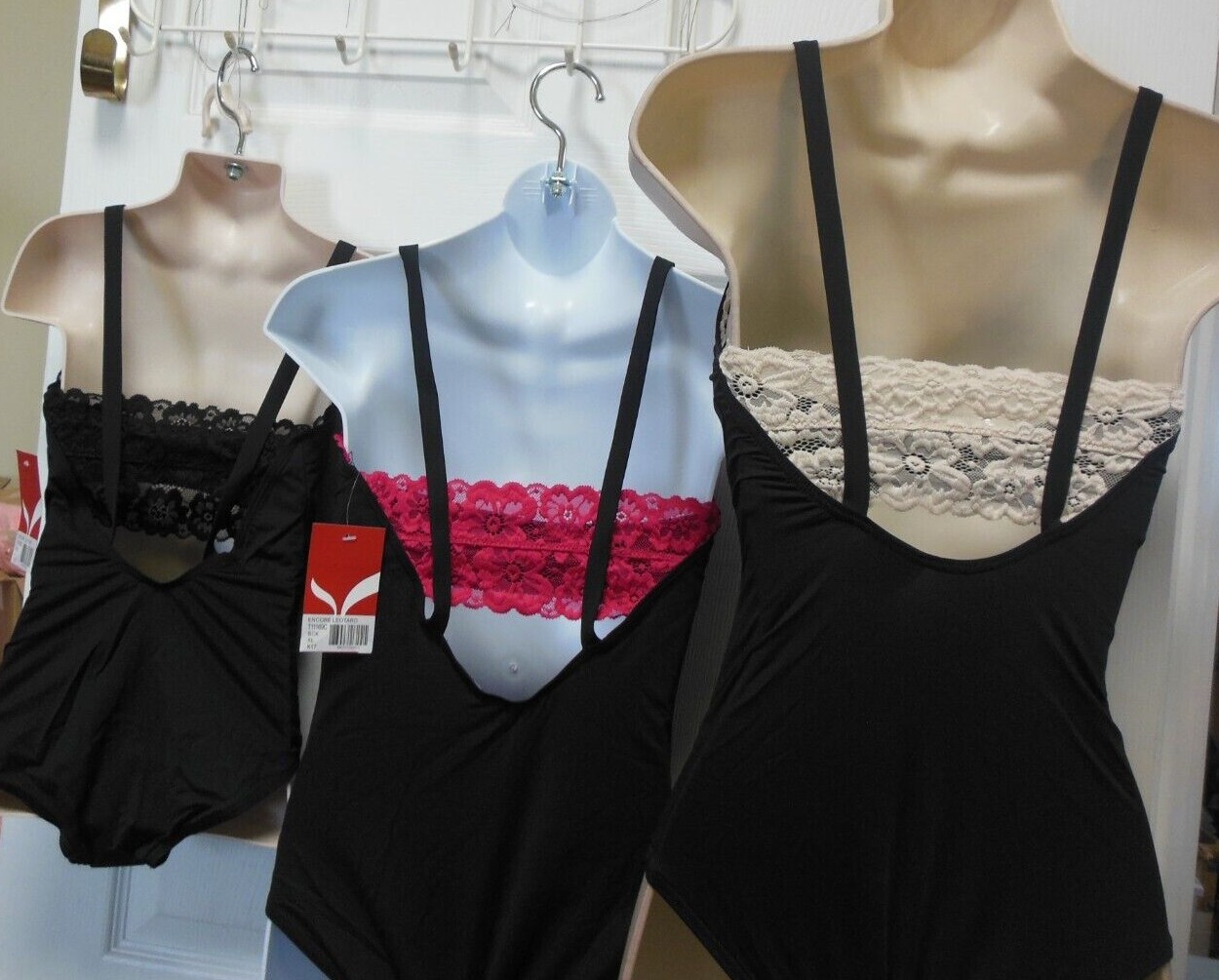 CAPEZIO lace trim camisole leotard 11169W Bratek Black ladies szs ENCORE