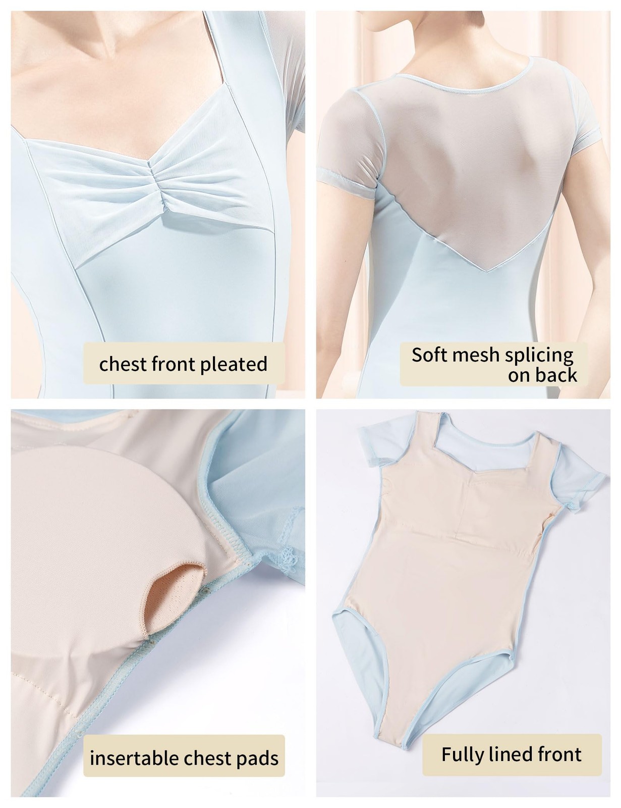 Soft Mesh Splicing Ballet Leotard for Women Blue Gymnastic Bodysuit for Dance…