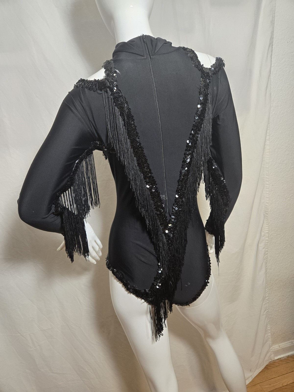 Sequin & Fringe Long-Sleeve Dance Leotard,custom Dance,rave Wear, MEDIUM