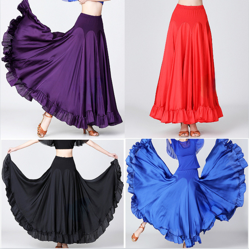 Ladies Swing Satin Skirt Ballroom Modern Waltz Tango Dance Costume Fairy Chic