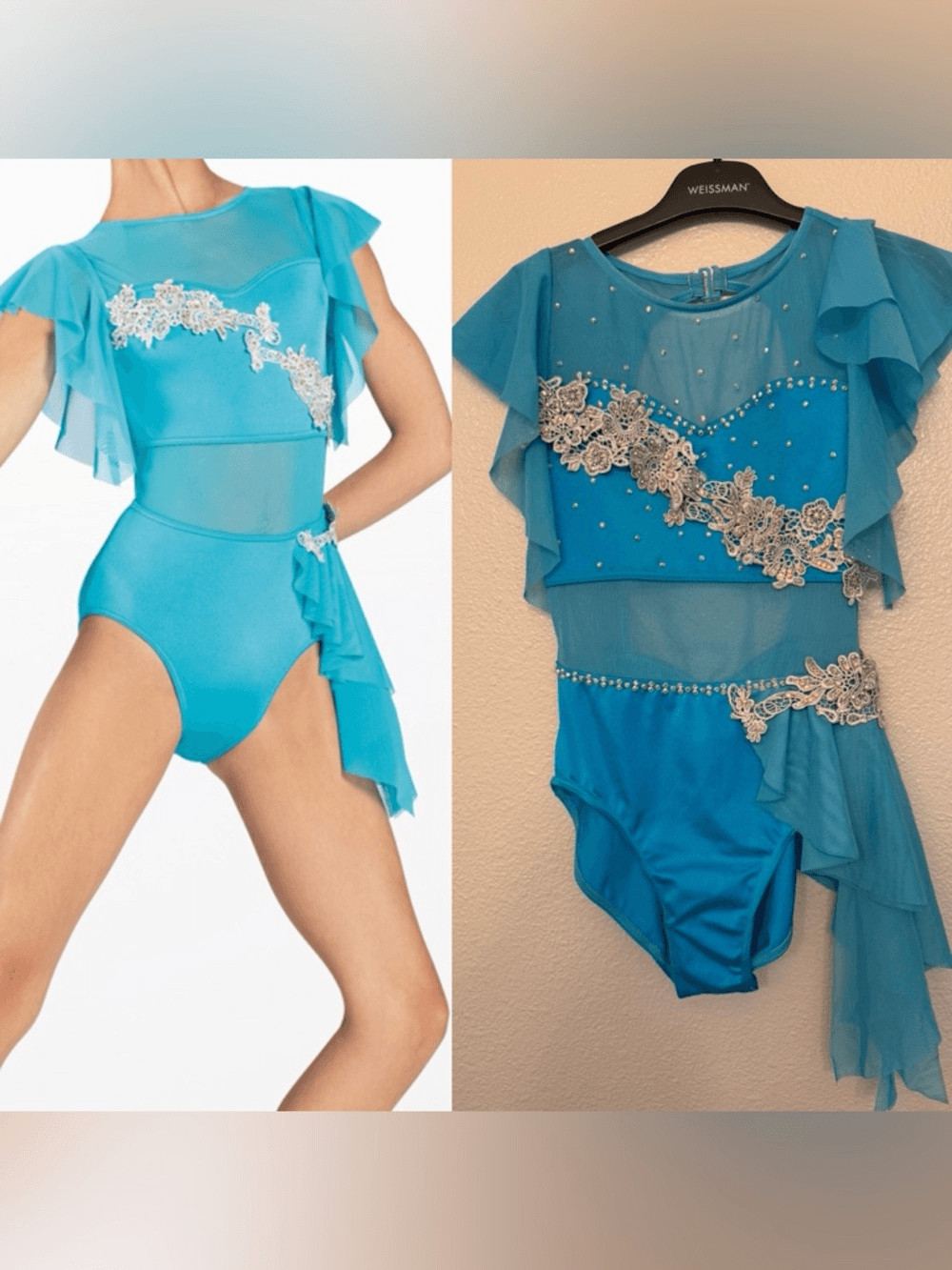 Weissman elite dance costume Aqua blue floral lyrical Joy SH12281 XSA adult