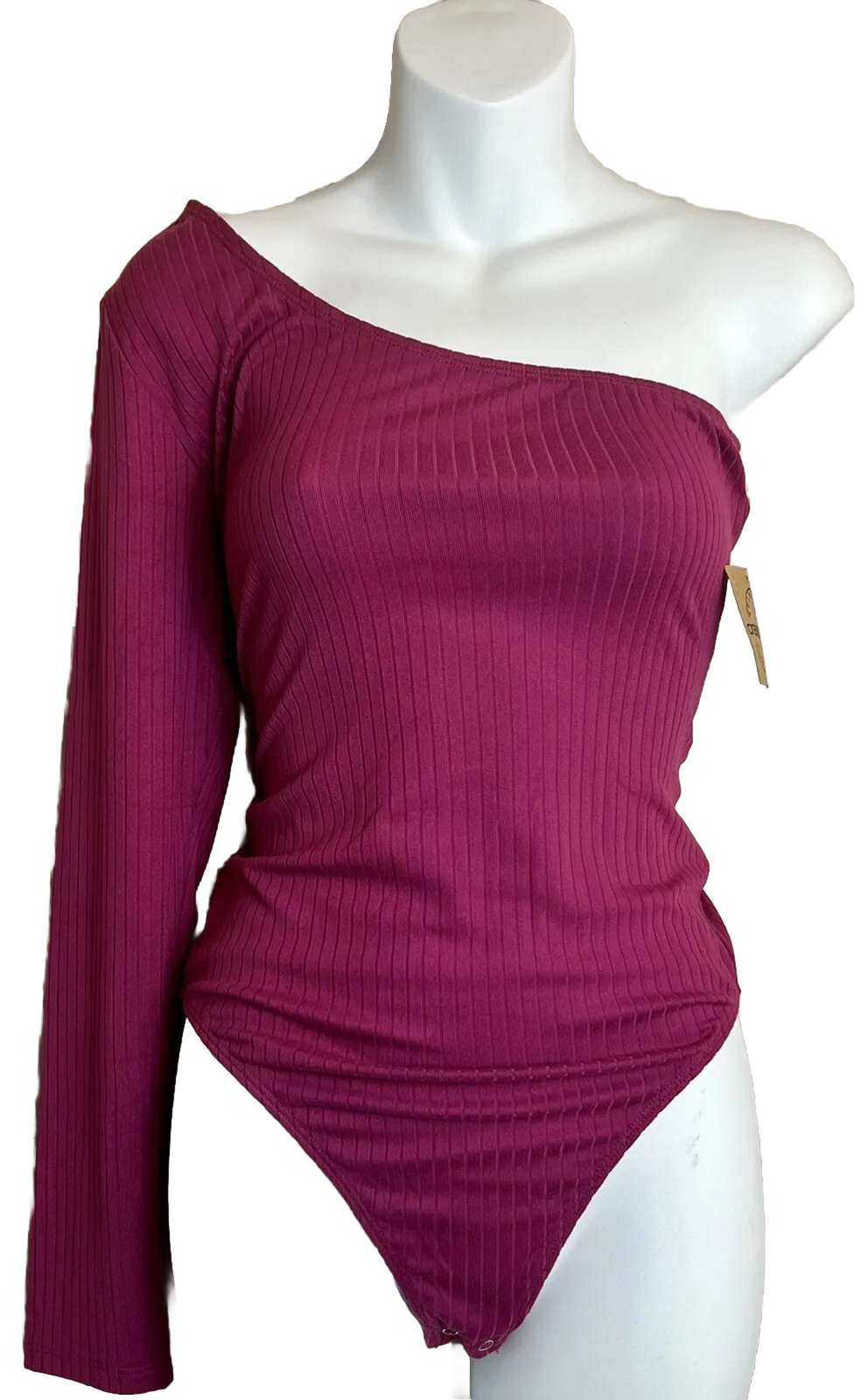 One Step Up Thong Bodysuit Leotard One Shoulder Fuchsia Berry Pink Womens Size L