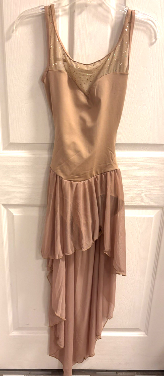 NWT~Body Wrappers Twinkle Mesh High-Low Tank Dress~Adult L~ Nude W/Gold Sparkles