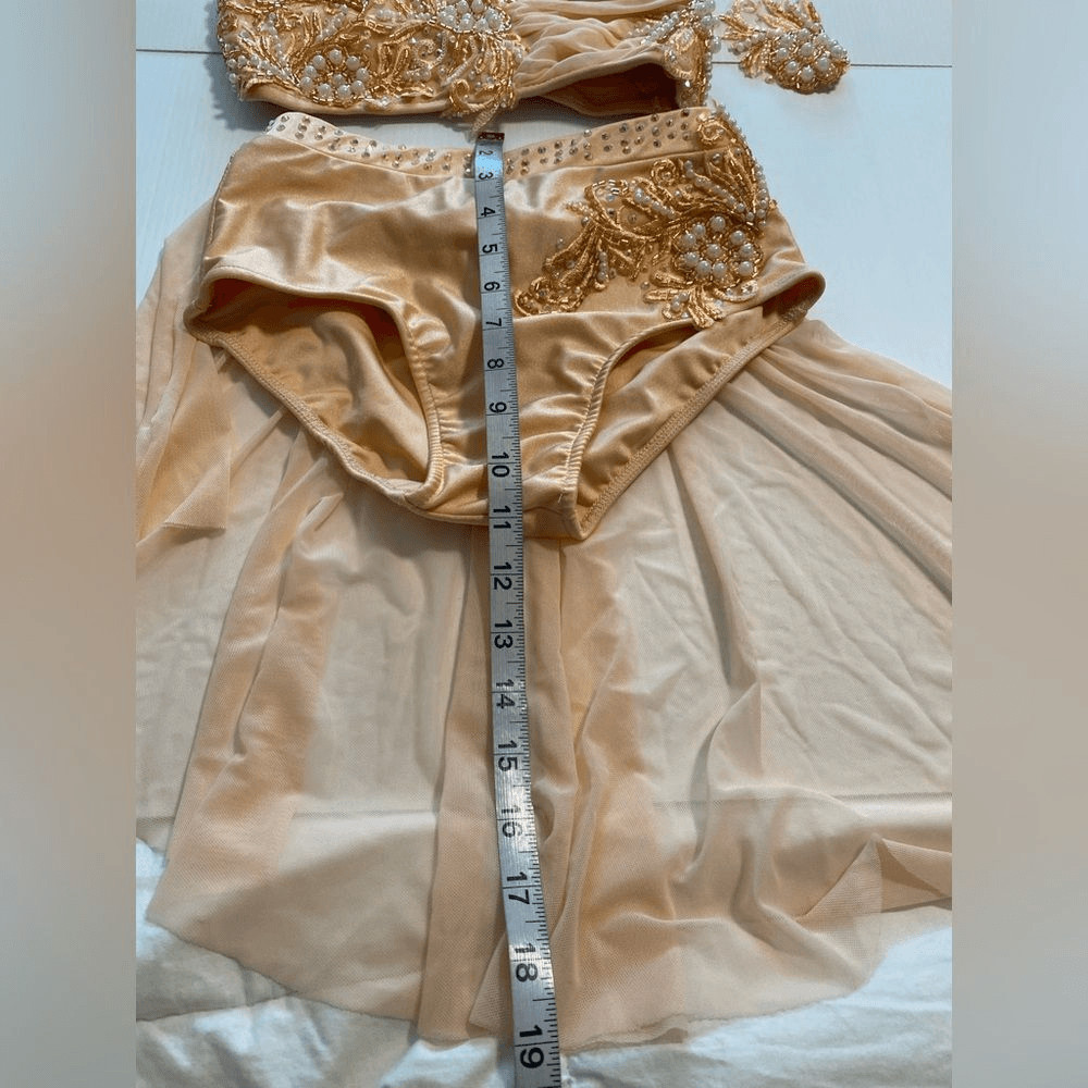 Glamour Dance Costume peach Champagne 2 Piece Pearl Lyrical Contemporary XLC SA