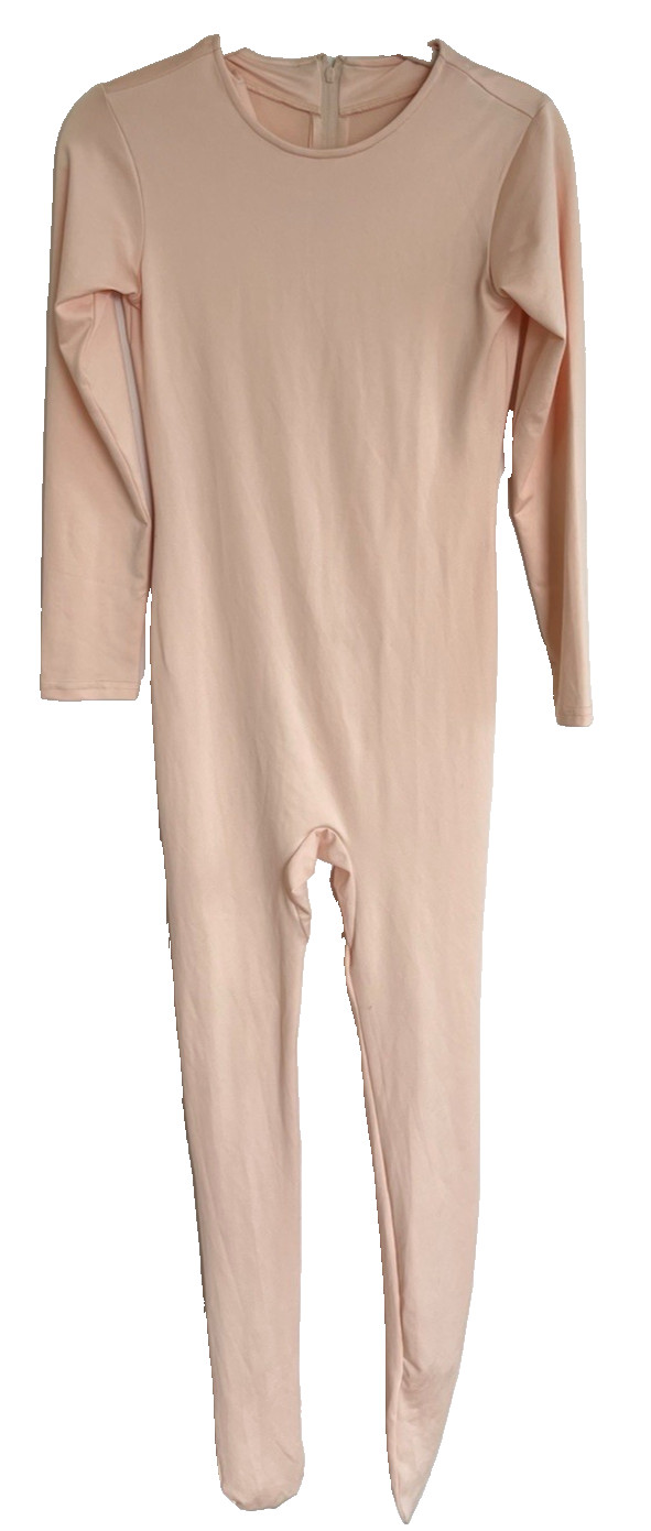 Suprnowa Women’s S Peach Long Sleeve Crew Neck Footed Unitard READ