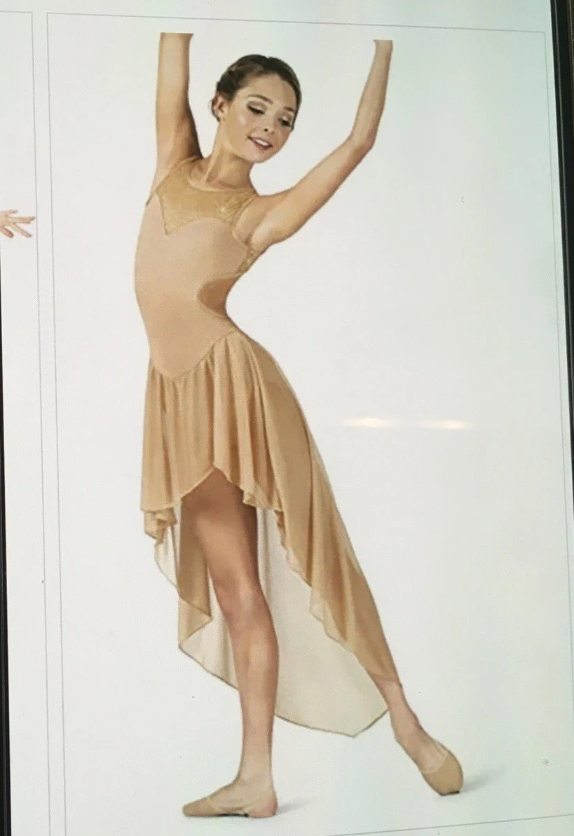 NWT~Body Wrappers Twinkle Mesh High-Low Tank Dress~Adult L~ Nude W/Gold Sparkles