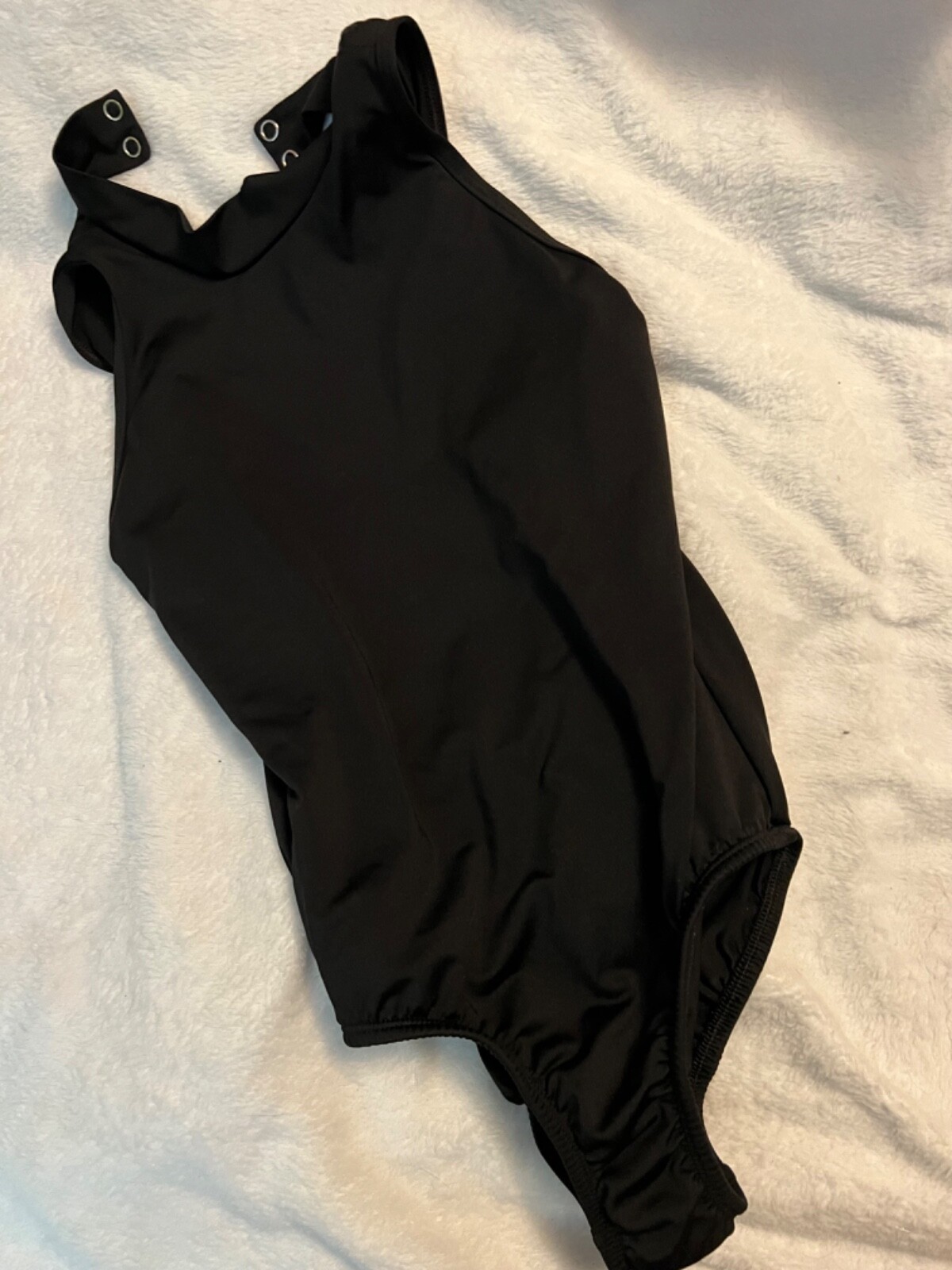 Natalie black open back leotard sz S adult with snap neck