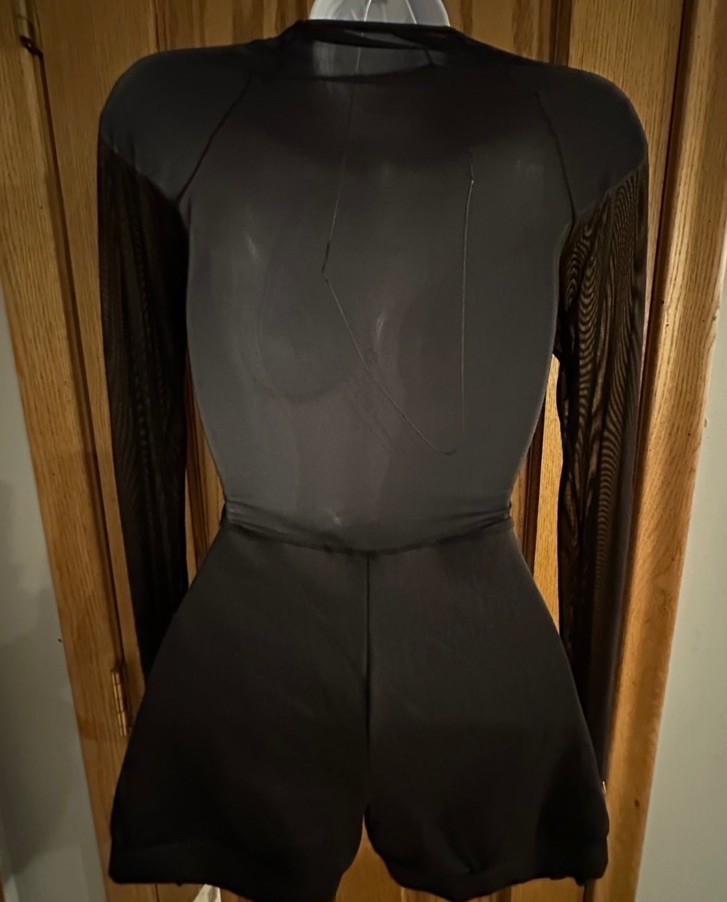 NATALIE COUTURE NC8893 Mesh Zip Front Black Shorty Unitard Biketard NWT sz Large