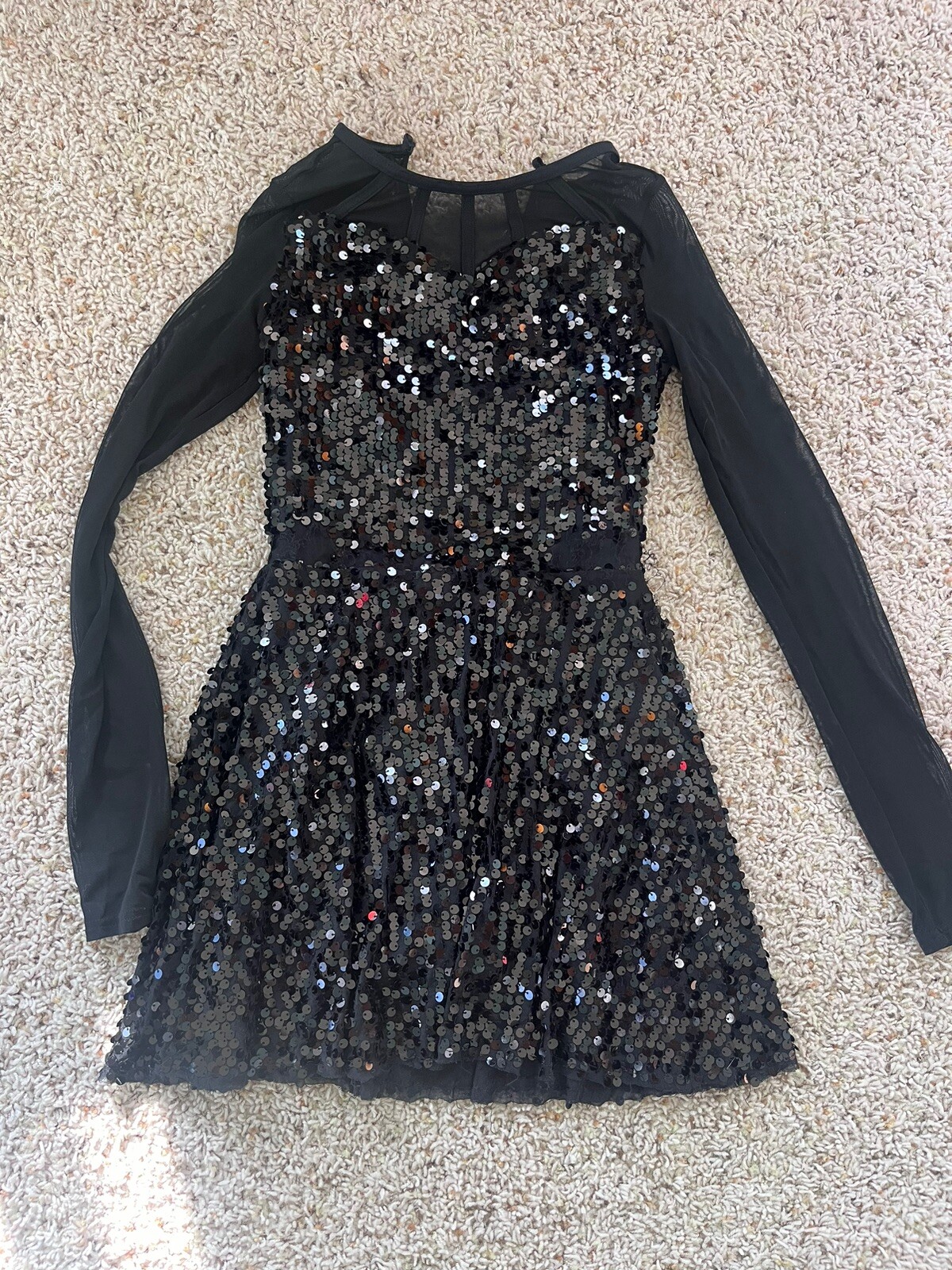 Weissman ultra sparkle black leotard dress dance acro mesh sleeves