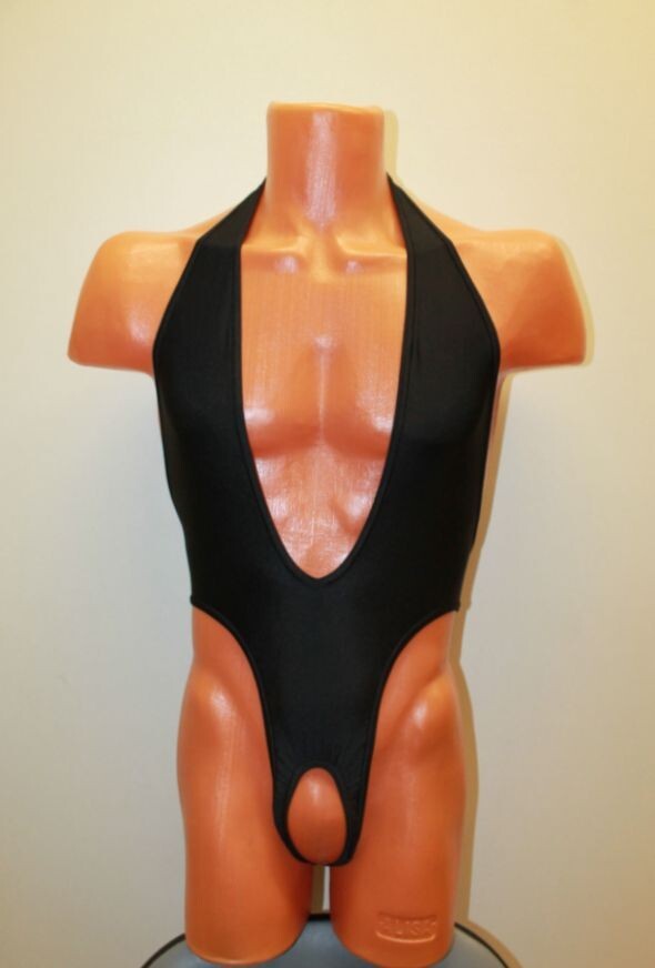 Men Thong Leotard 153-57 Hole Crotch Dark Blue Spandex Size M