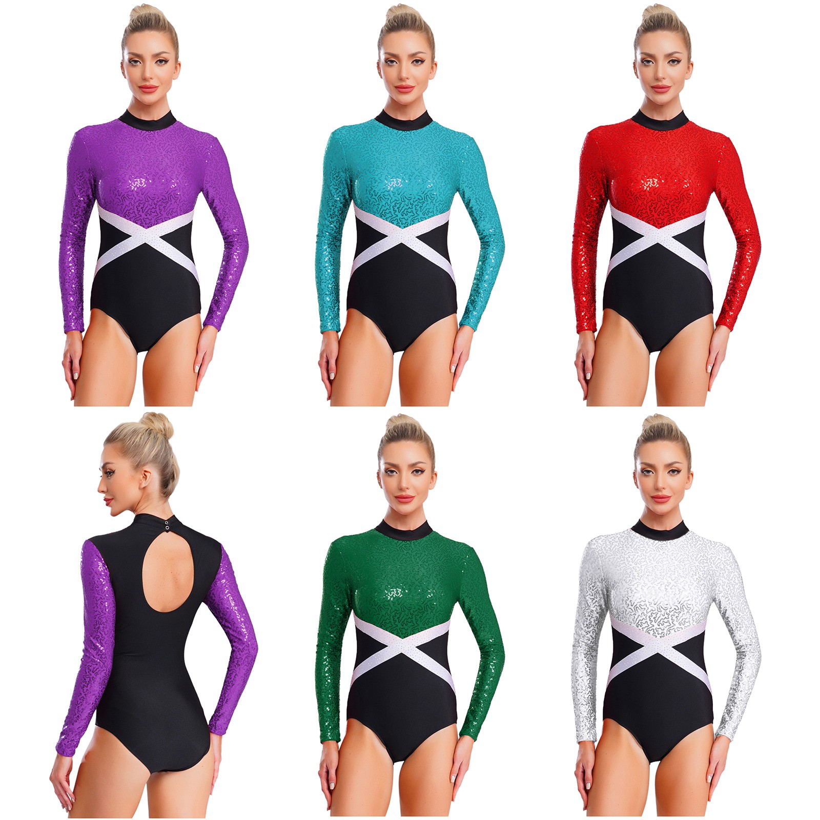 Womens Jumpsuit Figure Skating Bodysuit Uniform Leotard Competition Glittery