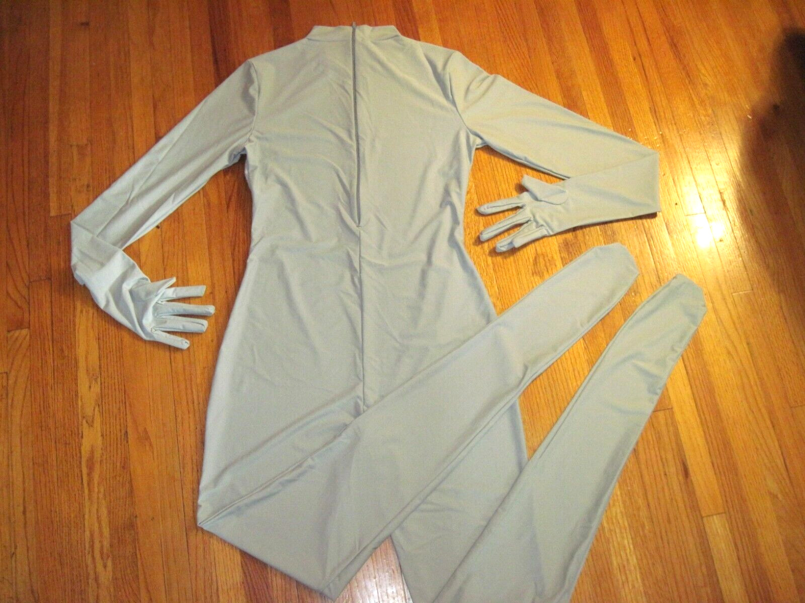 Plus Size Shiny Gray Long Sleeve T Neck Footed Unitard W/Hands Sz 2XL-16-18 New