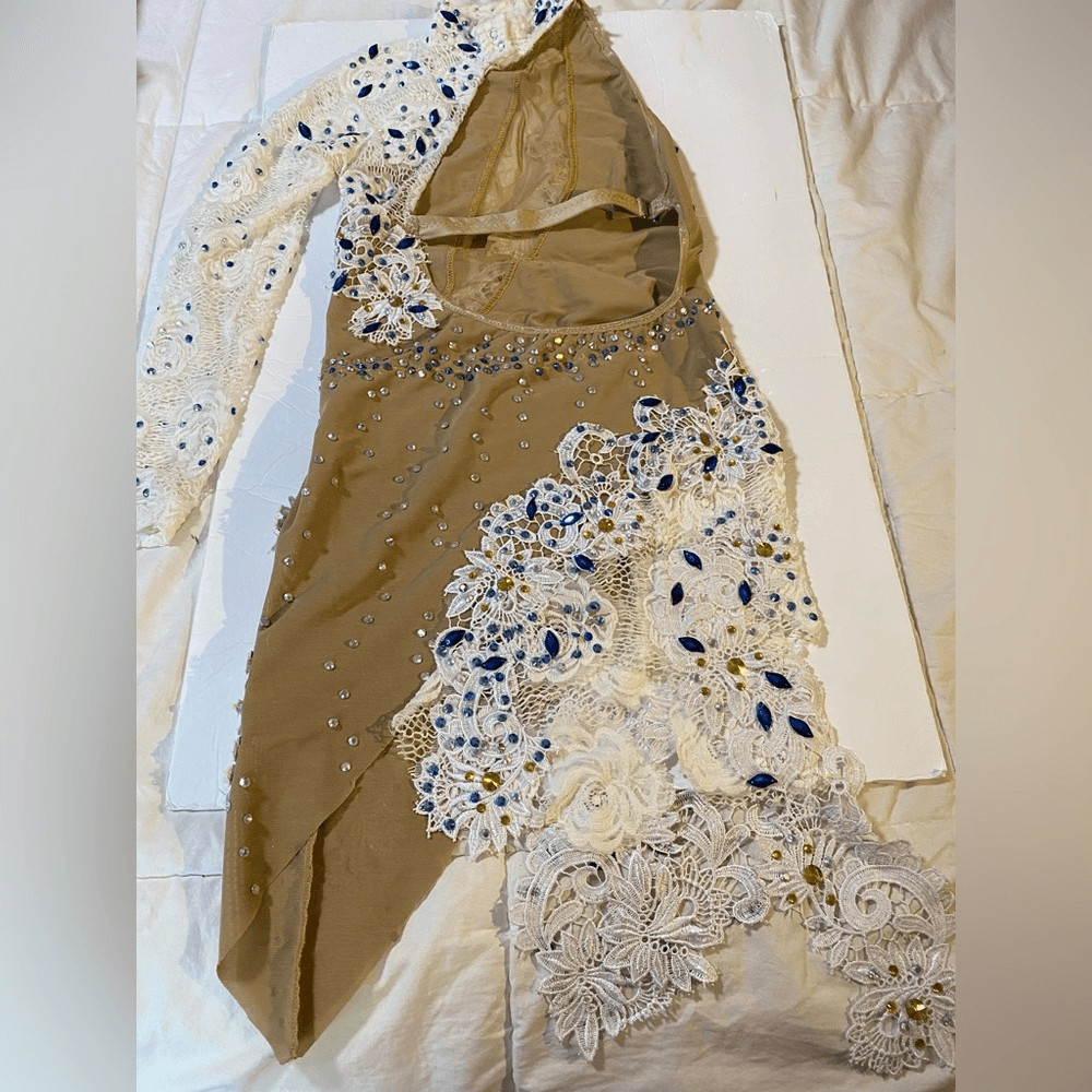 Custom made glamorous mature solo ballroom dance costume rhinestoned SA adult