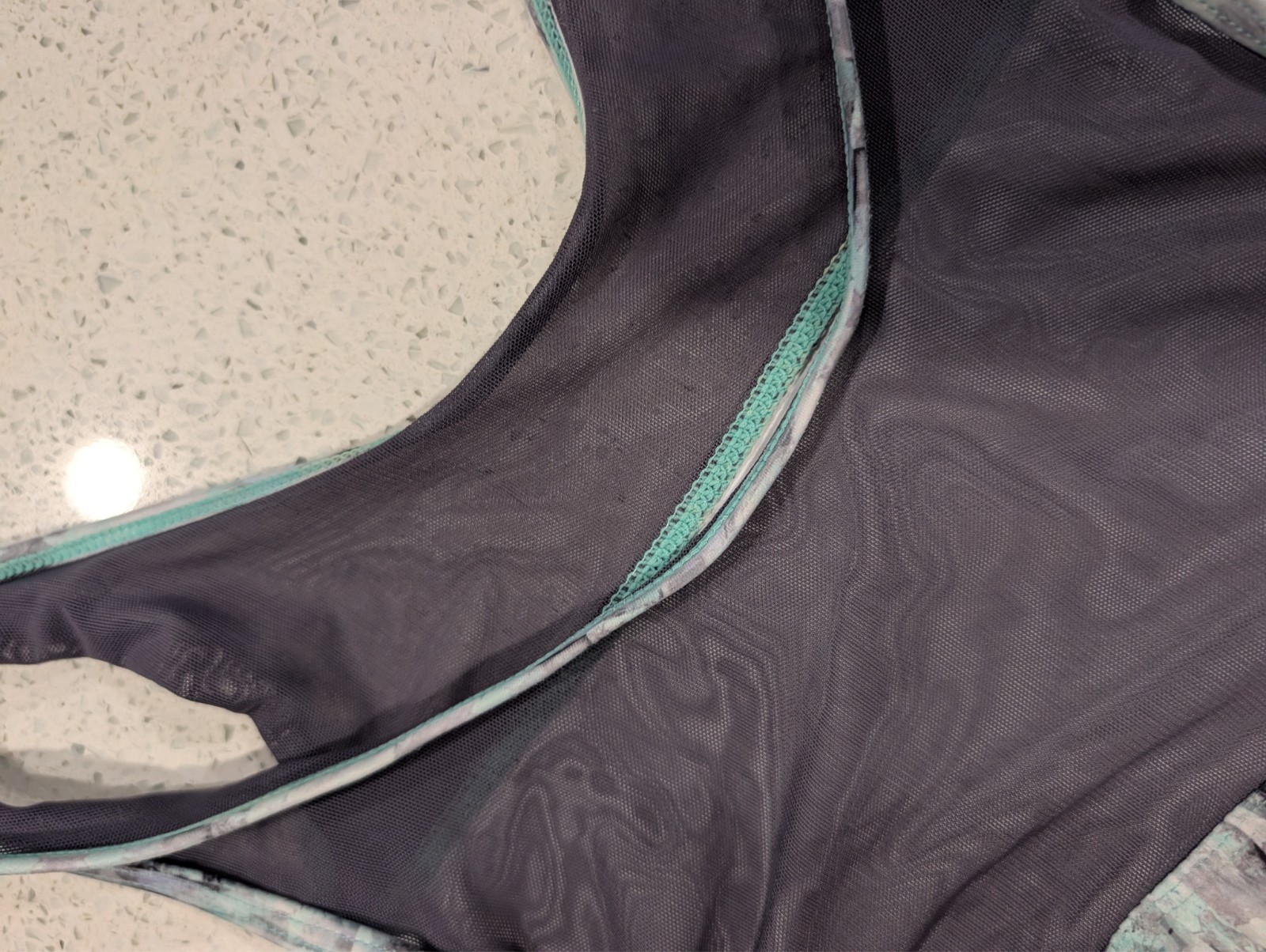 BEAUTIFUL Plum Gymnastics Dance Leotard Medium Gray Blue Teal Mesh + SCRUNCHIE