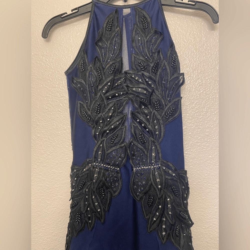 Custom navy blue Dance Costume embellished rhinestoned lyrical dress adult SA