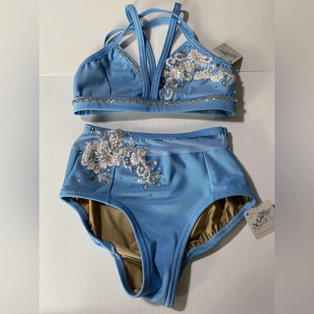 Custom solo dance convention contemporary costume 2 piece light blue MA adul NEW