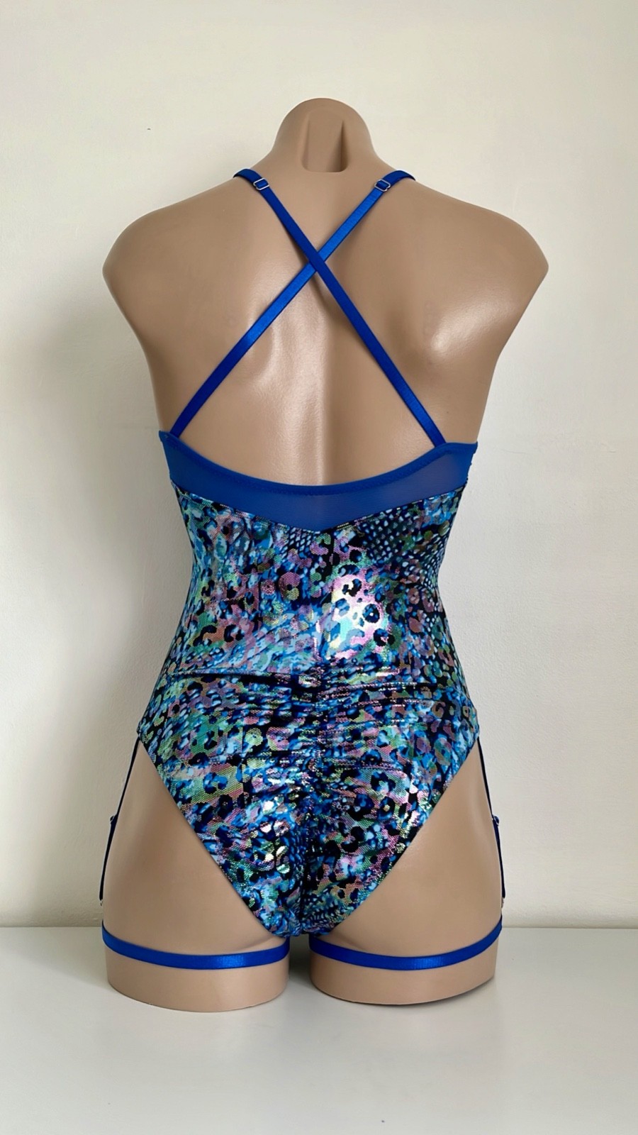 Schminke 🐆 Hybrid leopard bodysuit pole dance wear mesh wet-look hologram mesh