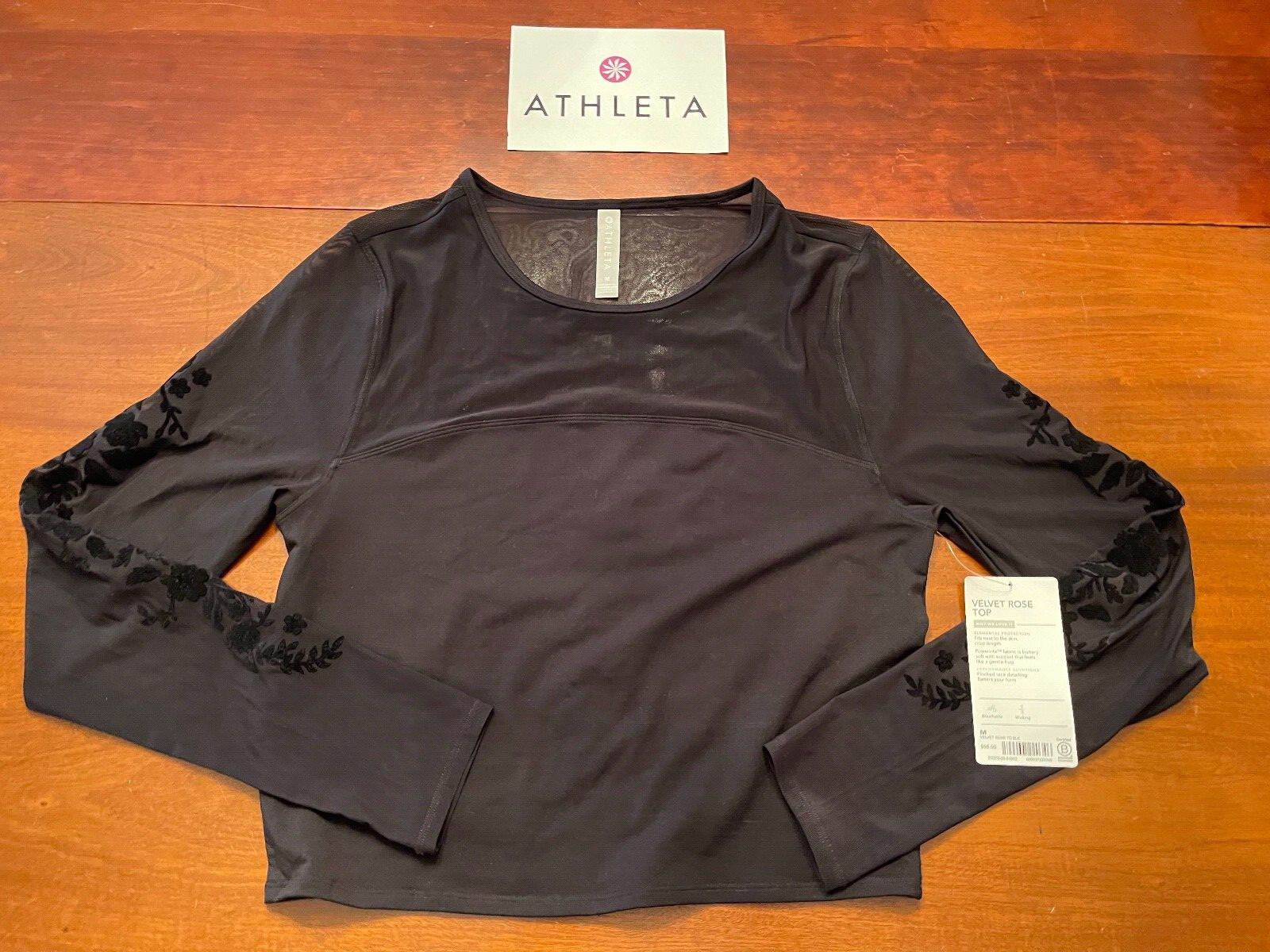 NWT $98 ATHLETA Velvet Rose LIMITED EDITION shirt top FLOCKED LACE powervita S T