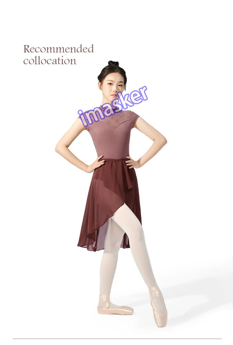 Women Ballet Adult Lace Splice Gymnastic Leotard Short Sleeve Dance Leotards