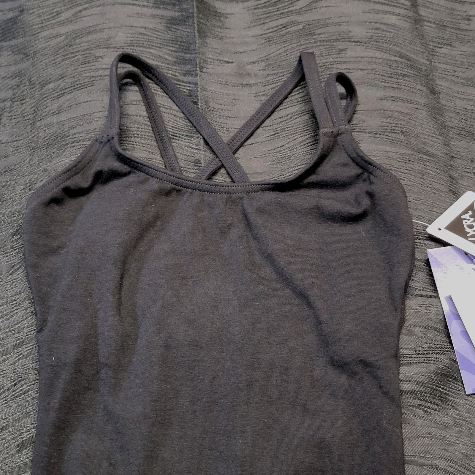 Capezio Double Strap Camisole Leotard Black Scoop Neck Crisscross Straps SZ XS-A
