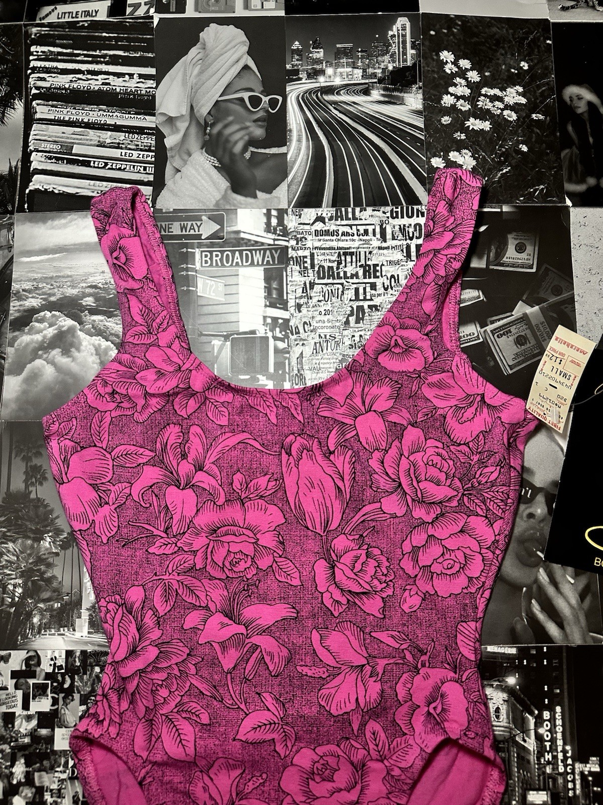 NWT Vintage Gilda Marx 80s Leotard Sz S Pink Floral High Cut High Cut Flexatard