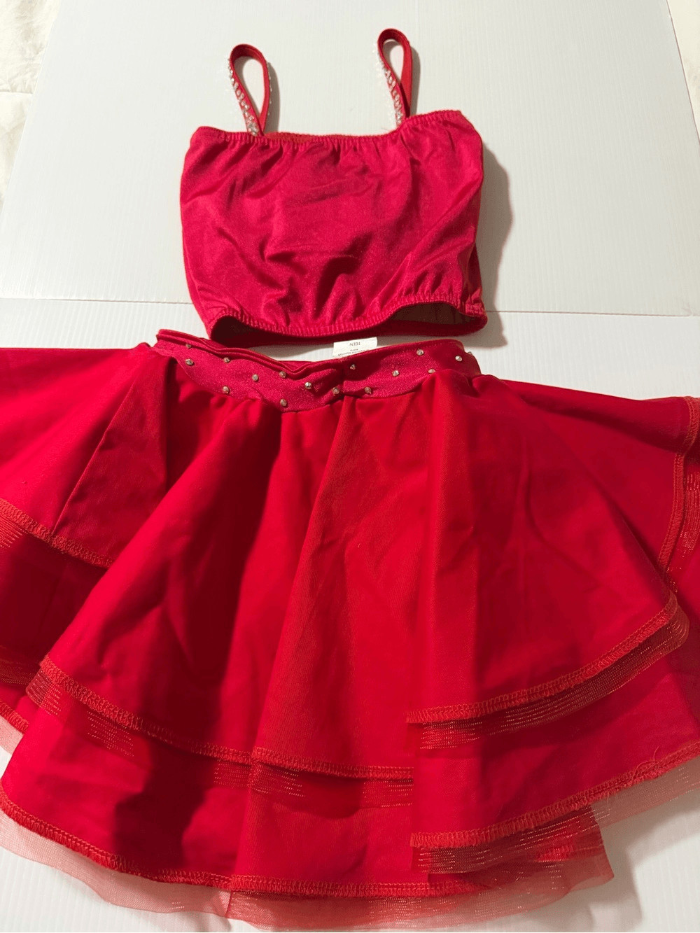 Kelle dance custom rhinestone solo costume red 2 piece 4487 teen