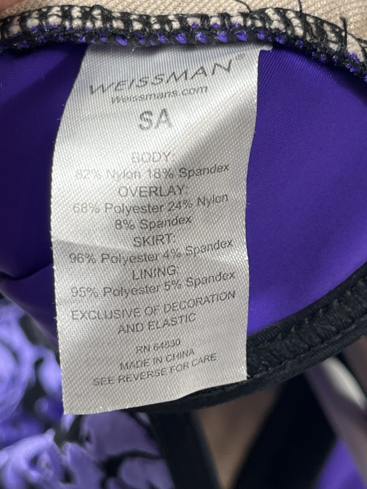 Weissman Purple Velvet High Neck Dance Leotard Sheer Skirt Adult Sm Rhinestones