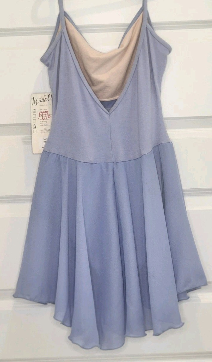 NWT Mirella Dancewear Leotard Light Blue with Attached Sheer Chiffon Skirt Sz L