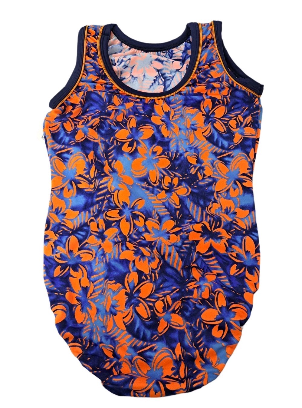 GK Elite VTG Hawaiian Floral Tank Leotard Blue Orange Full Coverage Size AL