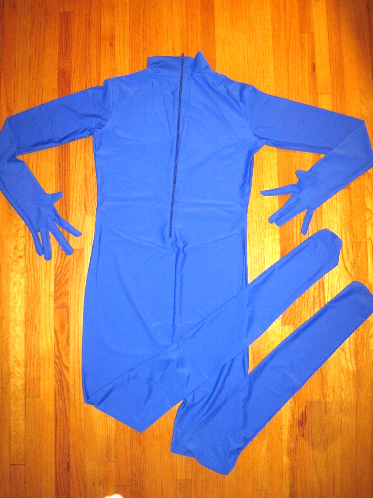 Plus Size Shiny Royal Long Sleeve T Neck Footed Unitard W/Hands Sz 3XL-18-20 New