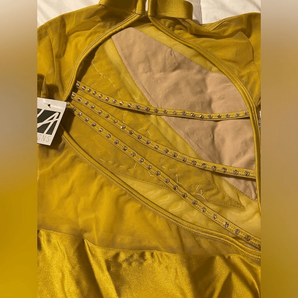 LA dance designs dance custom gold yellow costume embellished rhinestone adult M