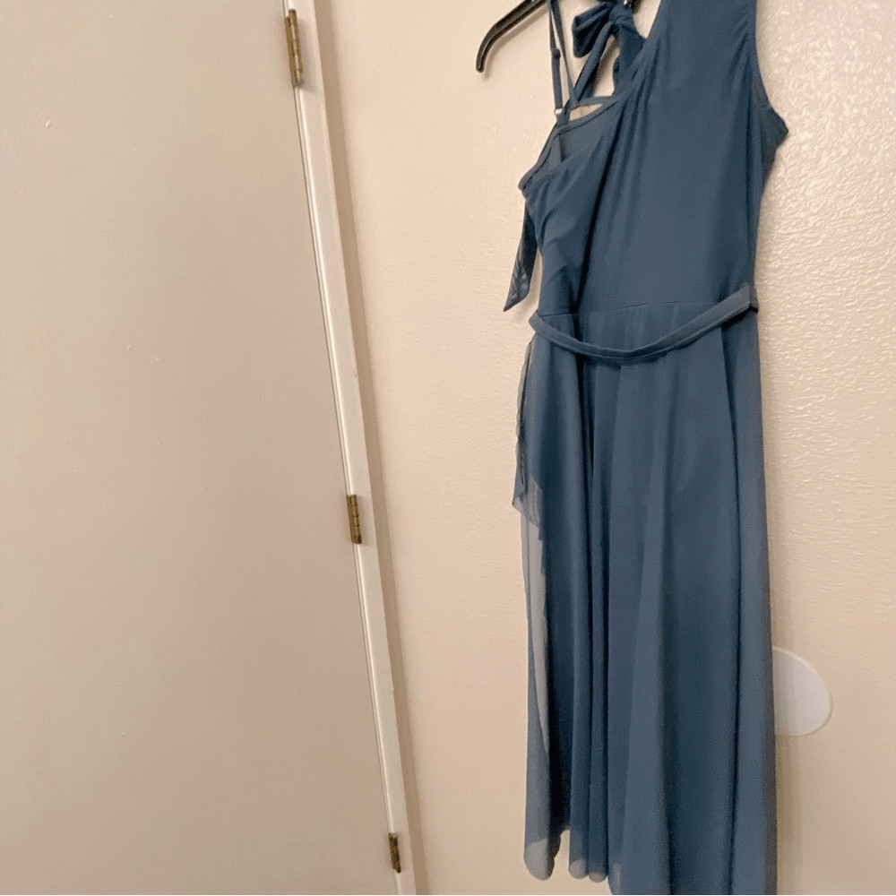 WEISSMAN Balera Dance lyrical slate blue One Shoulder Tied Neck maxi D13079 SA