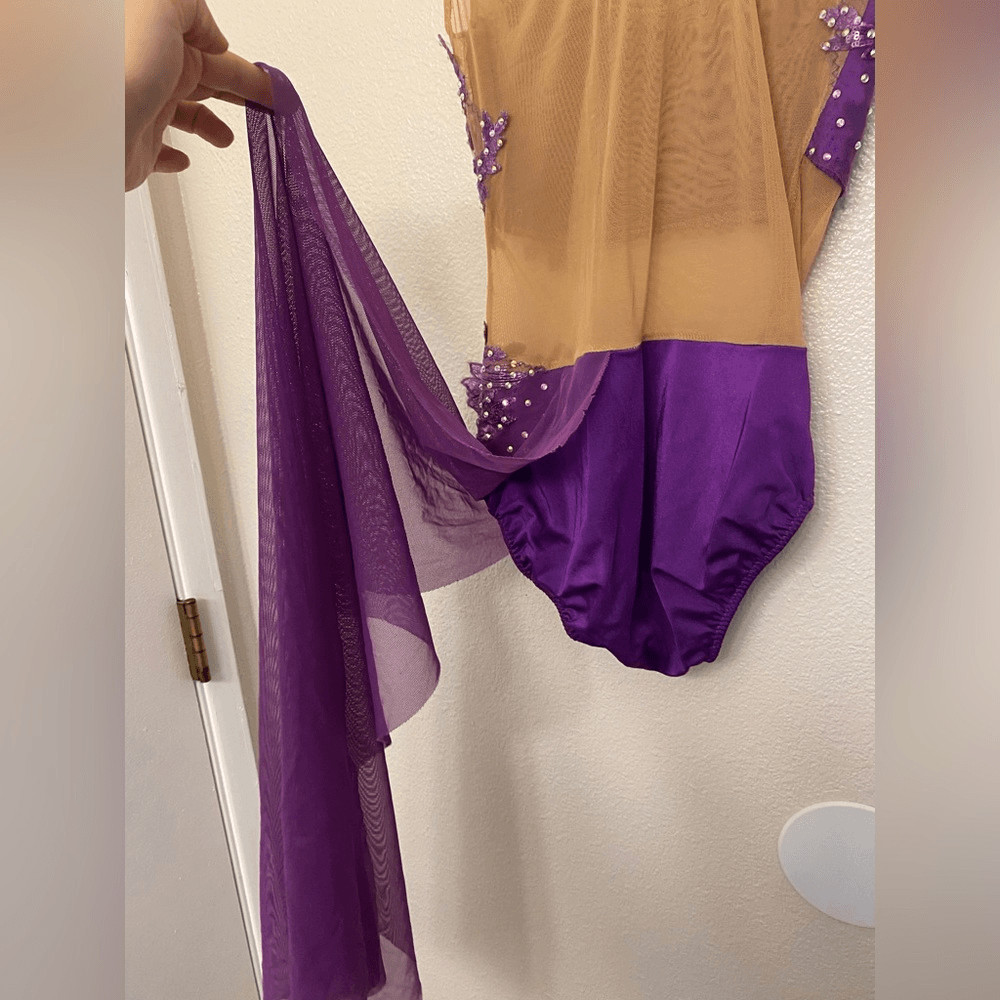 Custom Solo lyrical embellished rhinestone Dance Costume purple leotard dress MA