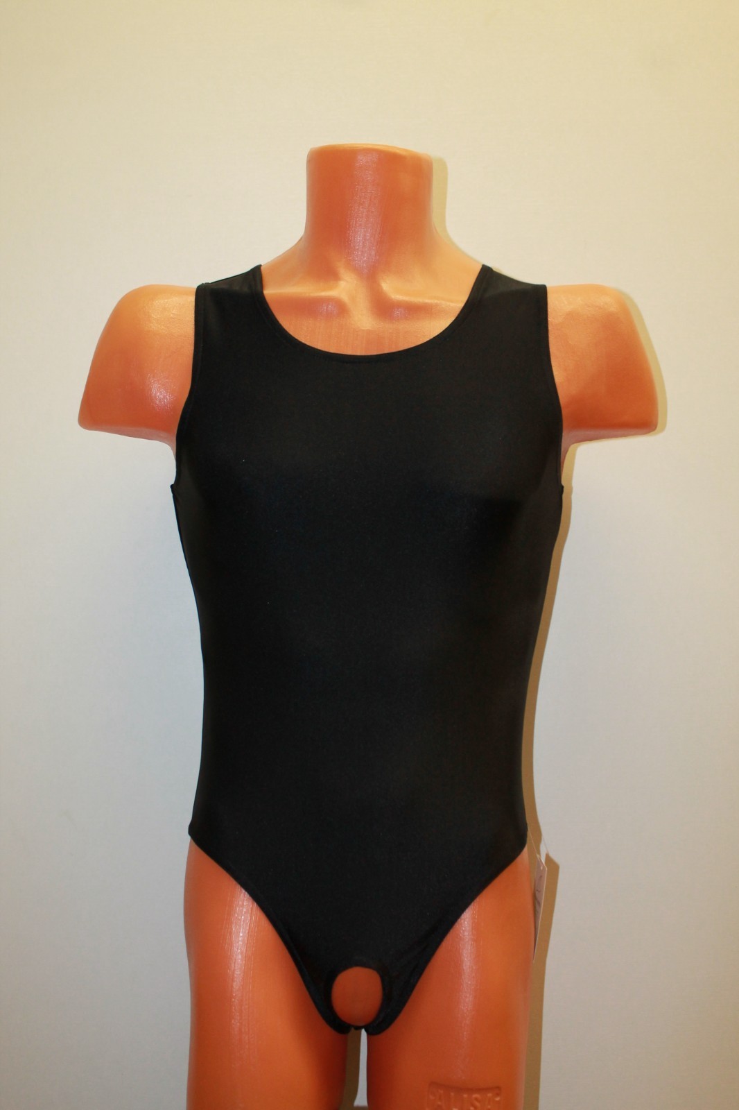 Men Leotard 150-52 Hole Crotch Bottom Full Closed Black Spandex Size L